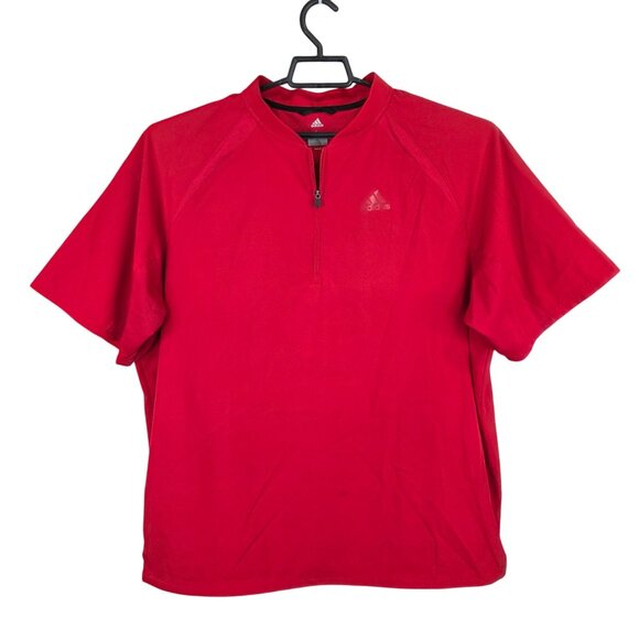 Mens Adidas Red Athletic Vented Windbreaker Shirt 1/2 Zip Short Sleeve Size L - Picture 1 of 8
